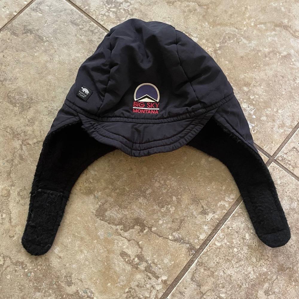 Turtle Fur Big Sky‎ Montana Black Trapper Hat Fleece Lined Ear Flaps S/M